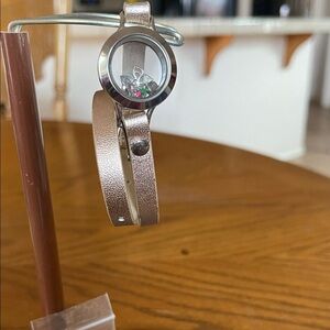 Origami Owl Metallic Brown Leather Bracelet with Watch Charm